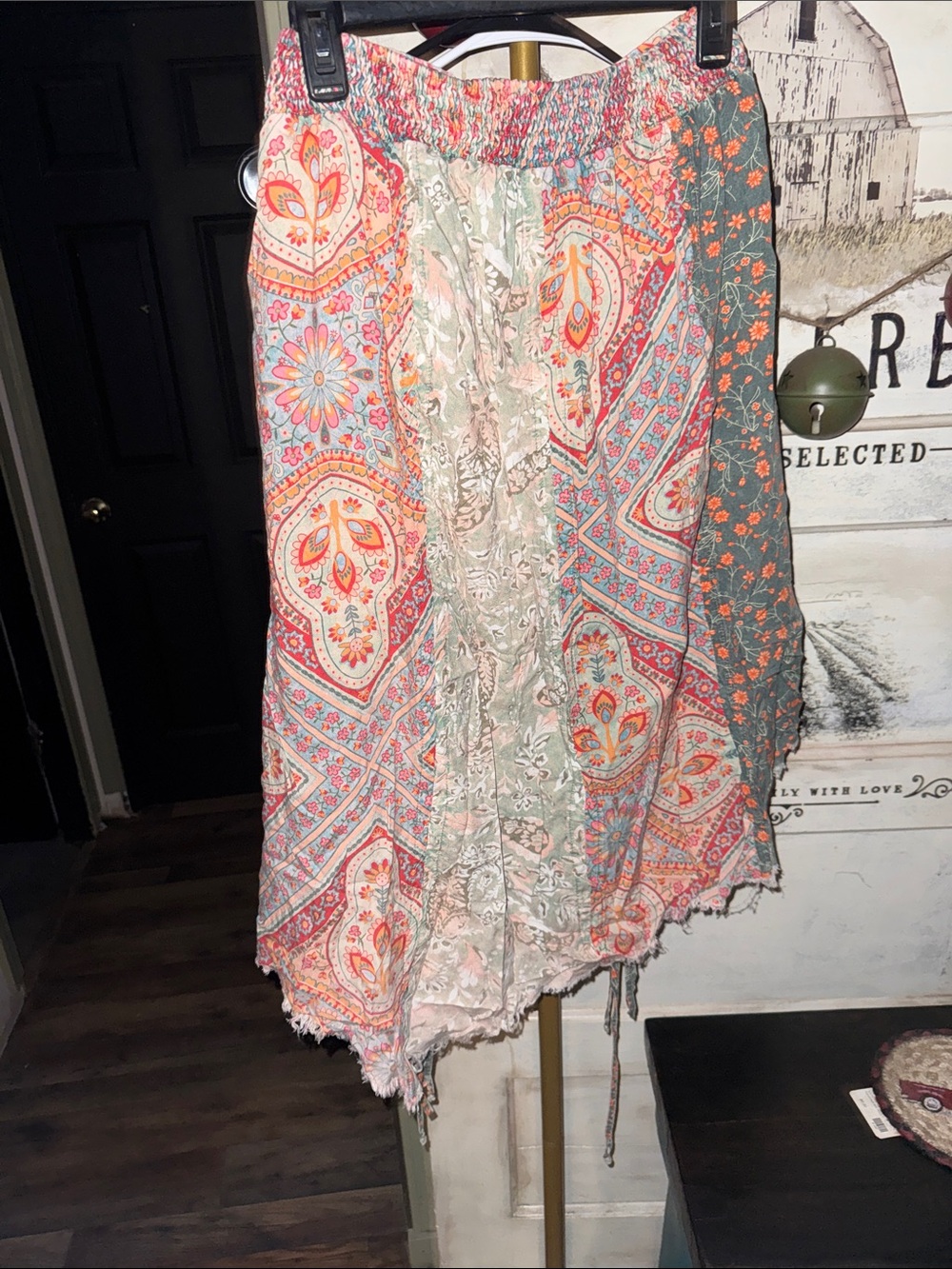 Oli & Hali Patchwork A-Line Midi Skirt in Green, Pink & Cream - Picture 5 of 6